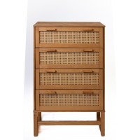 Cômoda de madeira maciça com 4 gavetas rattan / coleção Acapulco